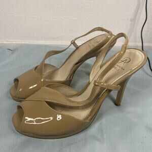 Adrianna Papell Nude Leather Peep Toe Platform Heels Women’s Size 8.5